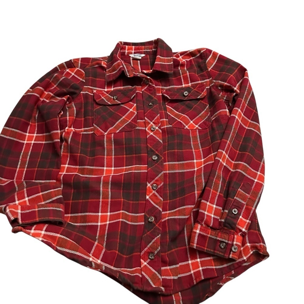 Duluth Trading Co Red and Brown Plaid Shirt